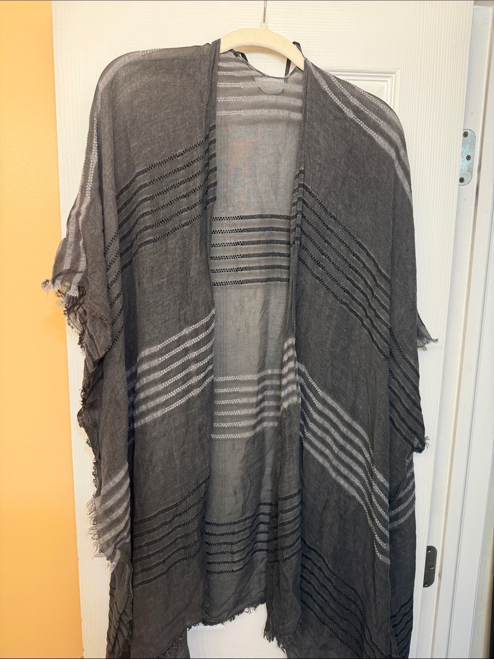 Lightweight Gray Striped Shawl Wrap - Neutral Layering Scarf